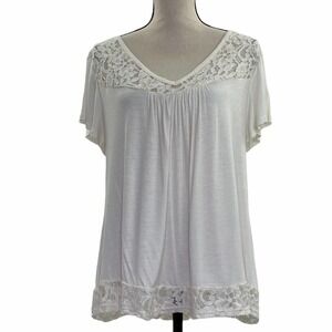 Jk LA White Lace V-Neck Short Sleeve Blouse XL